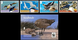 Южная Георгия, 2012, Птицы, WWF, 4 марки  + блок